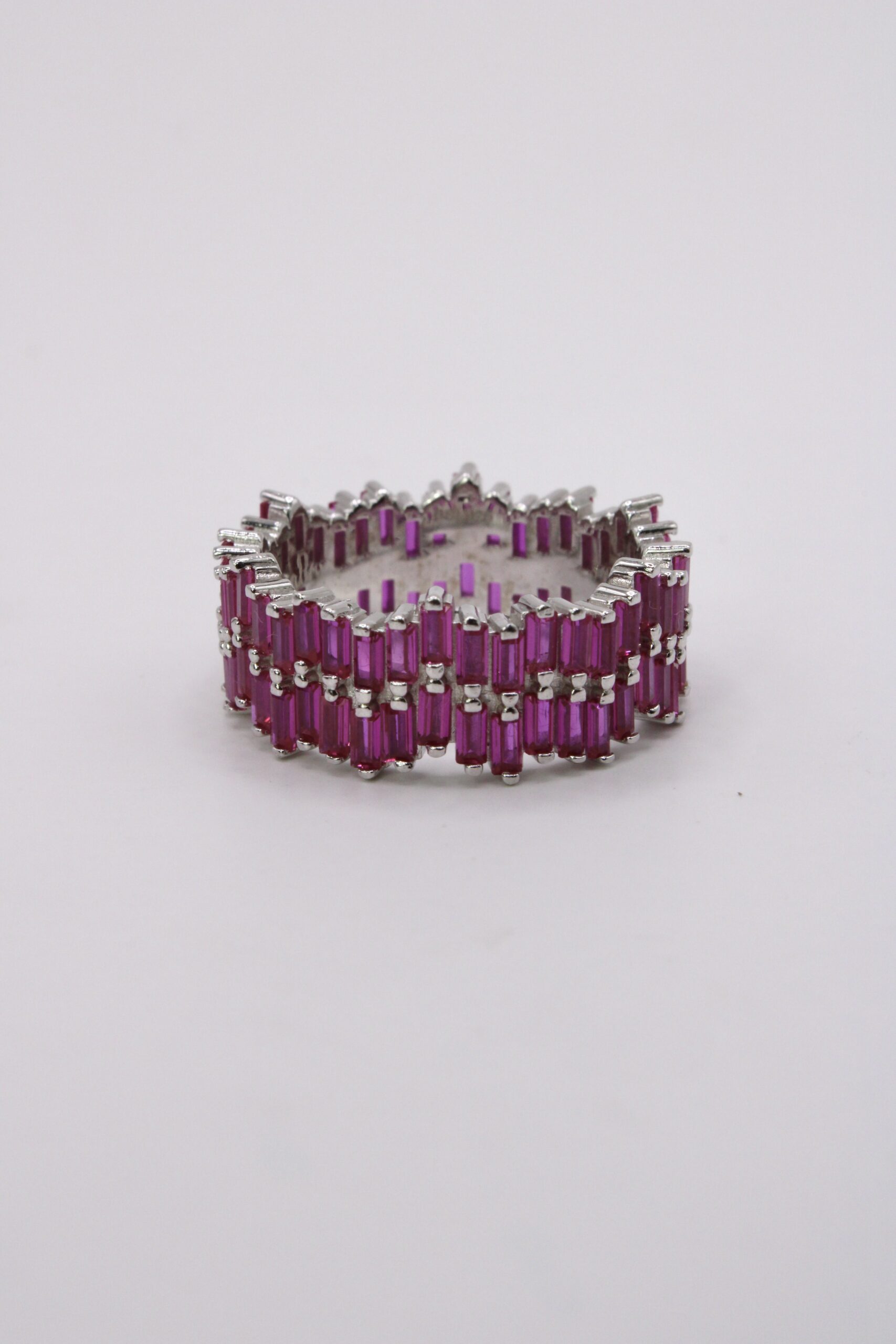 Anillo De Plata 925 Eternity Doble Hilera Baguette
