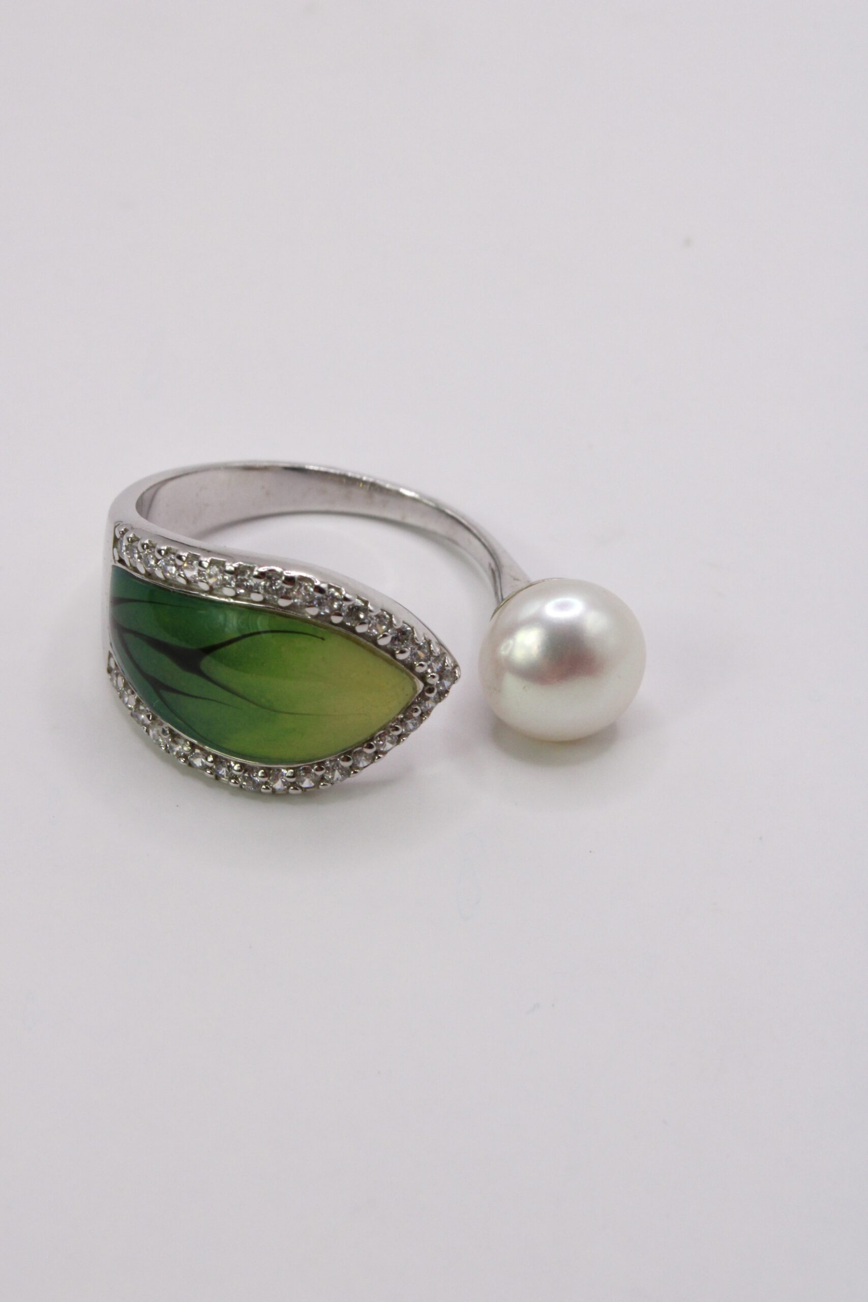 Anillo De Plata 925 Hoja y Perla