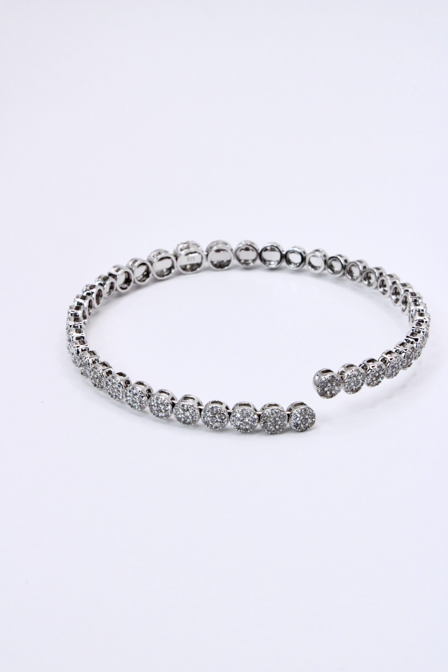 Pulsera De Plata 925 Abierto En Pave