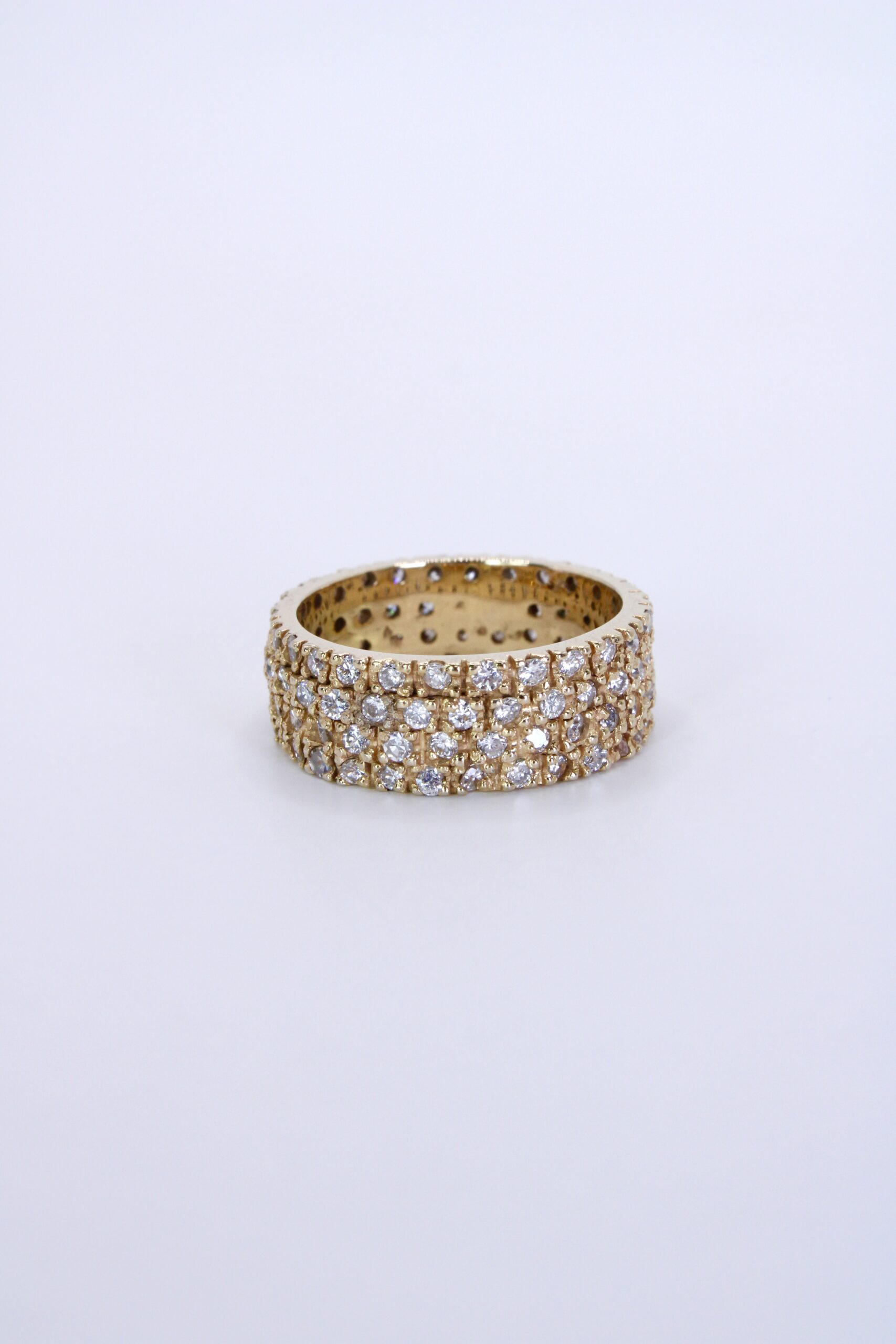 Anillo 14k Pave Tres Filas Diamantes Naturales