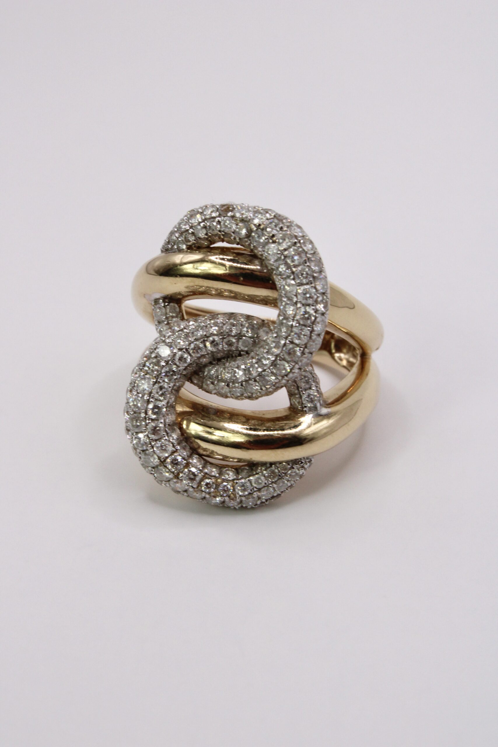 Anillo 14k Diamantes Naturales Entrelazado Con Pavé