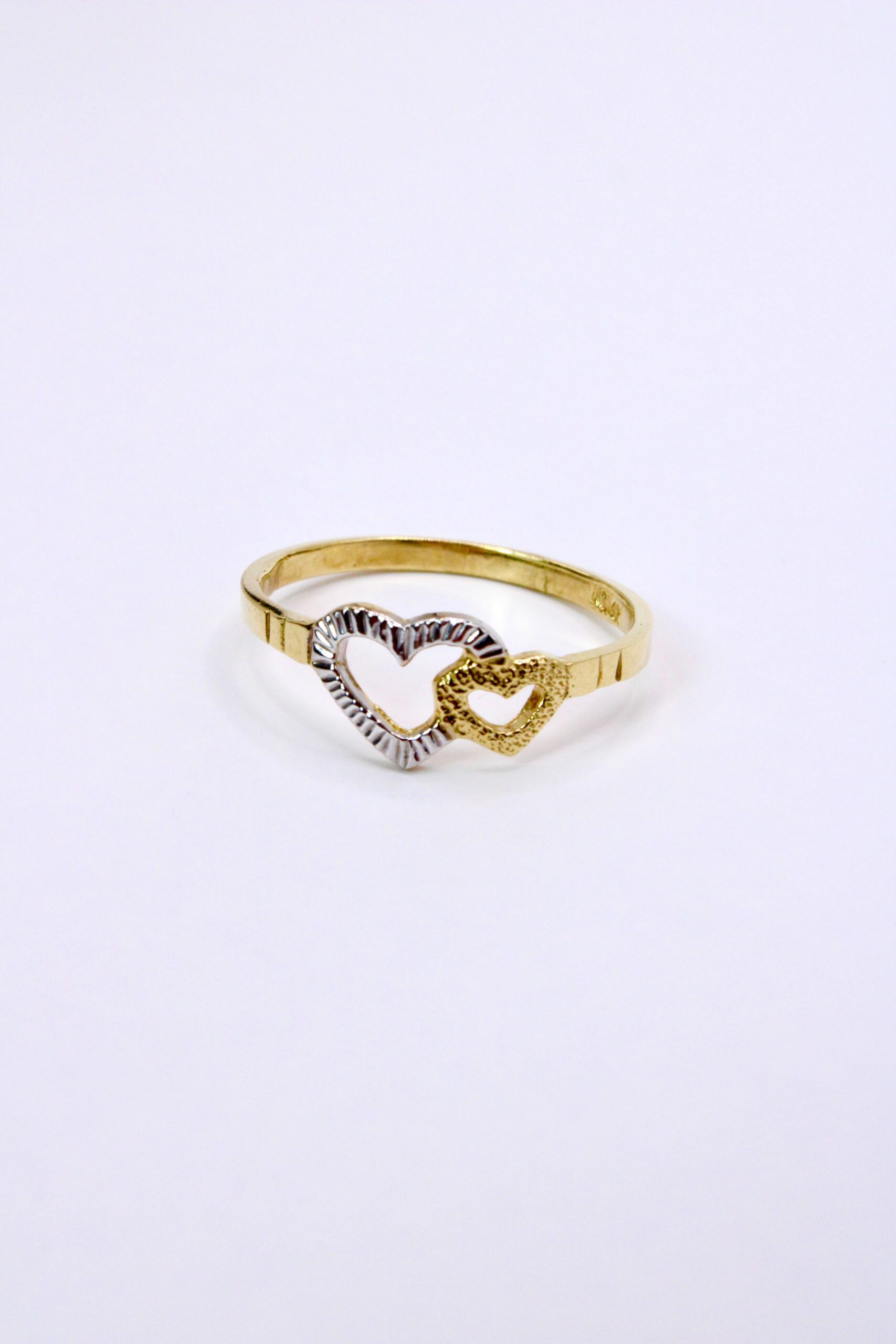 Anillo Oro 14k Doble Corazon