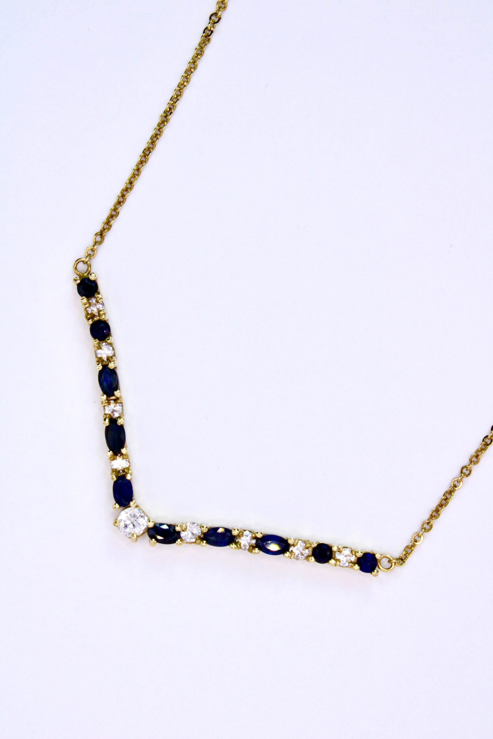 Cadena De Oro 14k  Zafiro y Diamantes