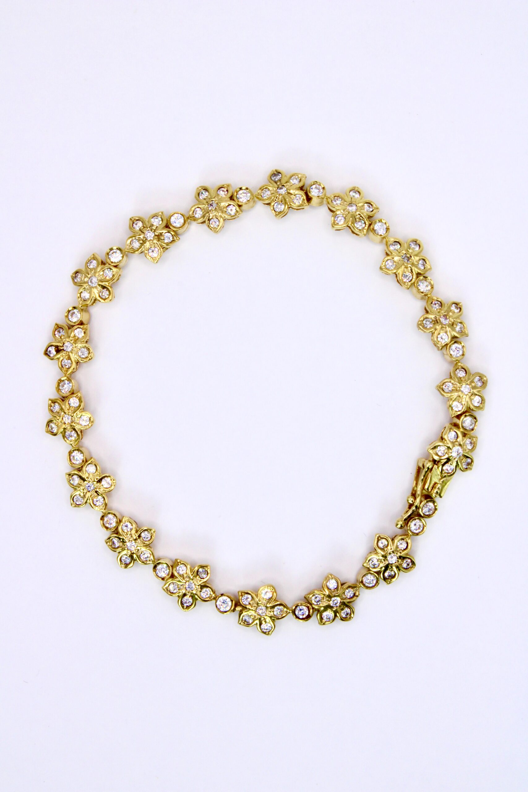 Pulsera De Oro 14k Flores Zirconias