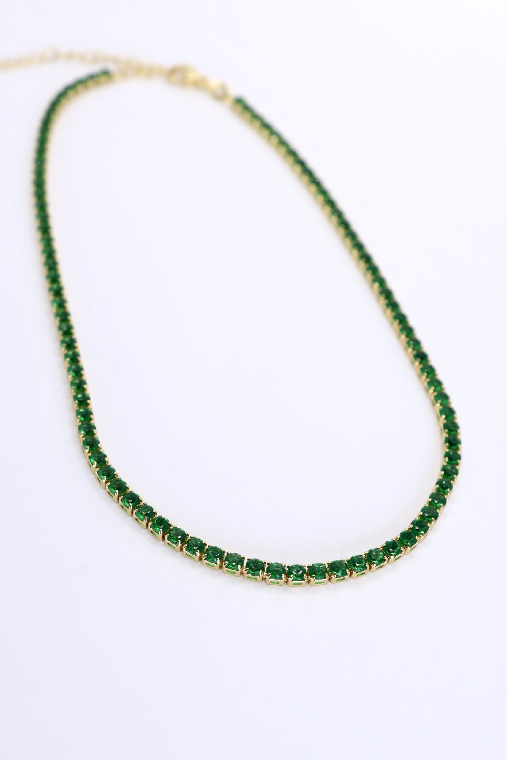 Collar De Piedras Verdes Tenis Plata 925